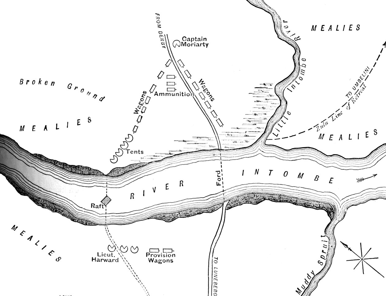 Plan des Unglücks am Intombe-Fluss am 12. März 1879, um 1880 von Unbekannt
