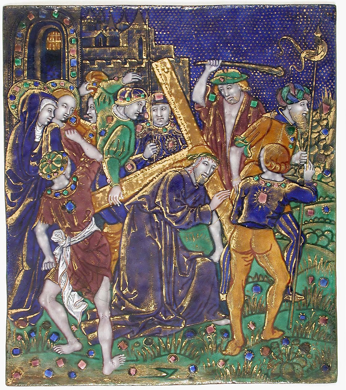 Plakette mit Christus, der das Kreuz trägt, Französisch, 16. Jahrhundert von Unbekannt