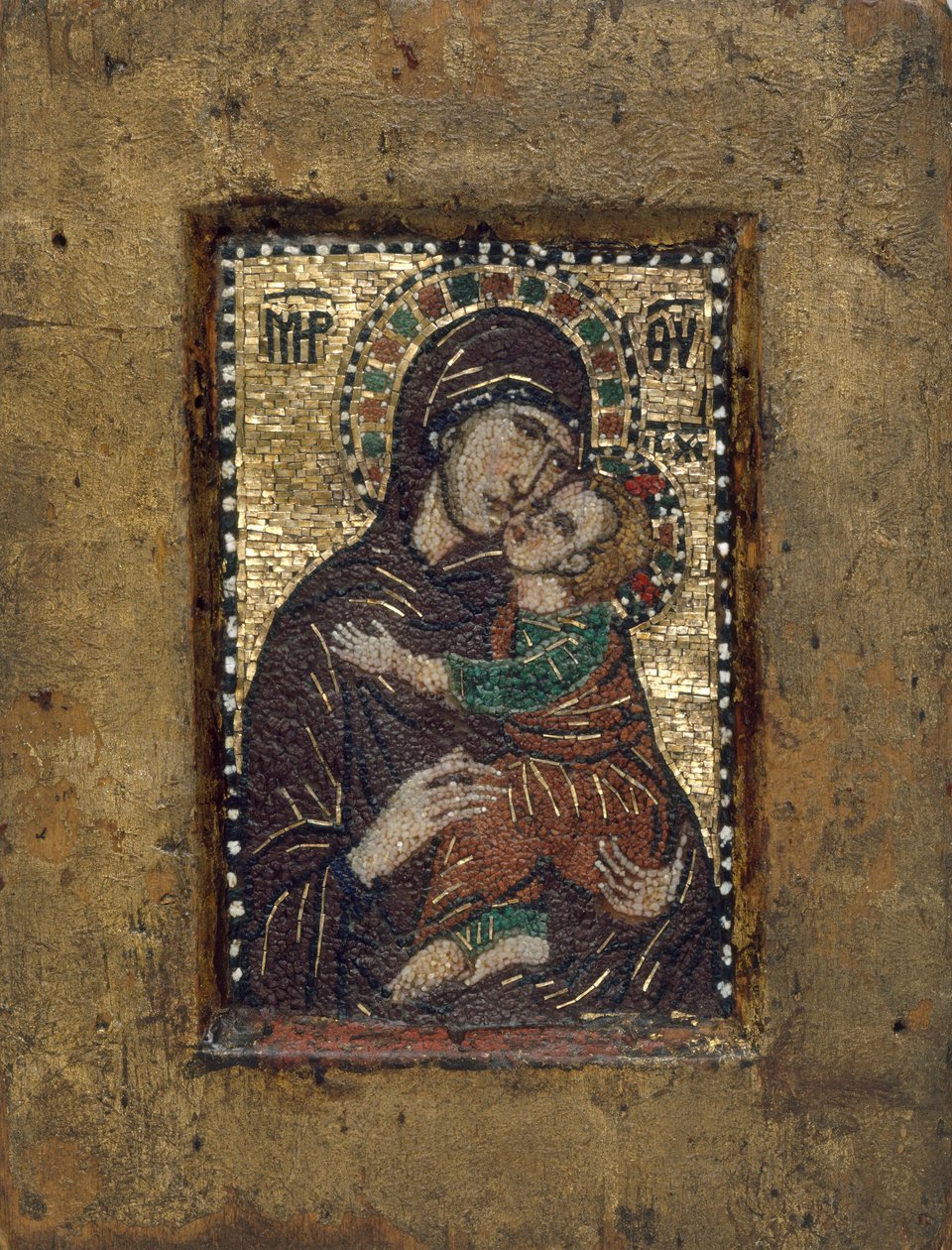 Tragbare Ikone mit der Jungfrau Eleousa, byzantinisch, frühes 14. Jahrhundert von Unbekannt