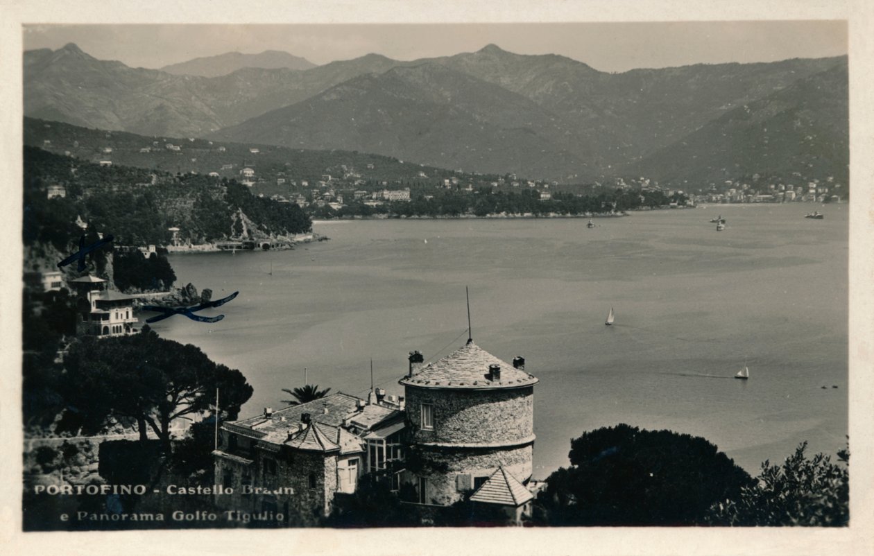 Portofino - Castello Braun und Panorama des Golfs von Tigullio, ca. 1900 von Unbekannt