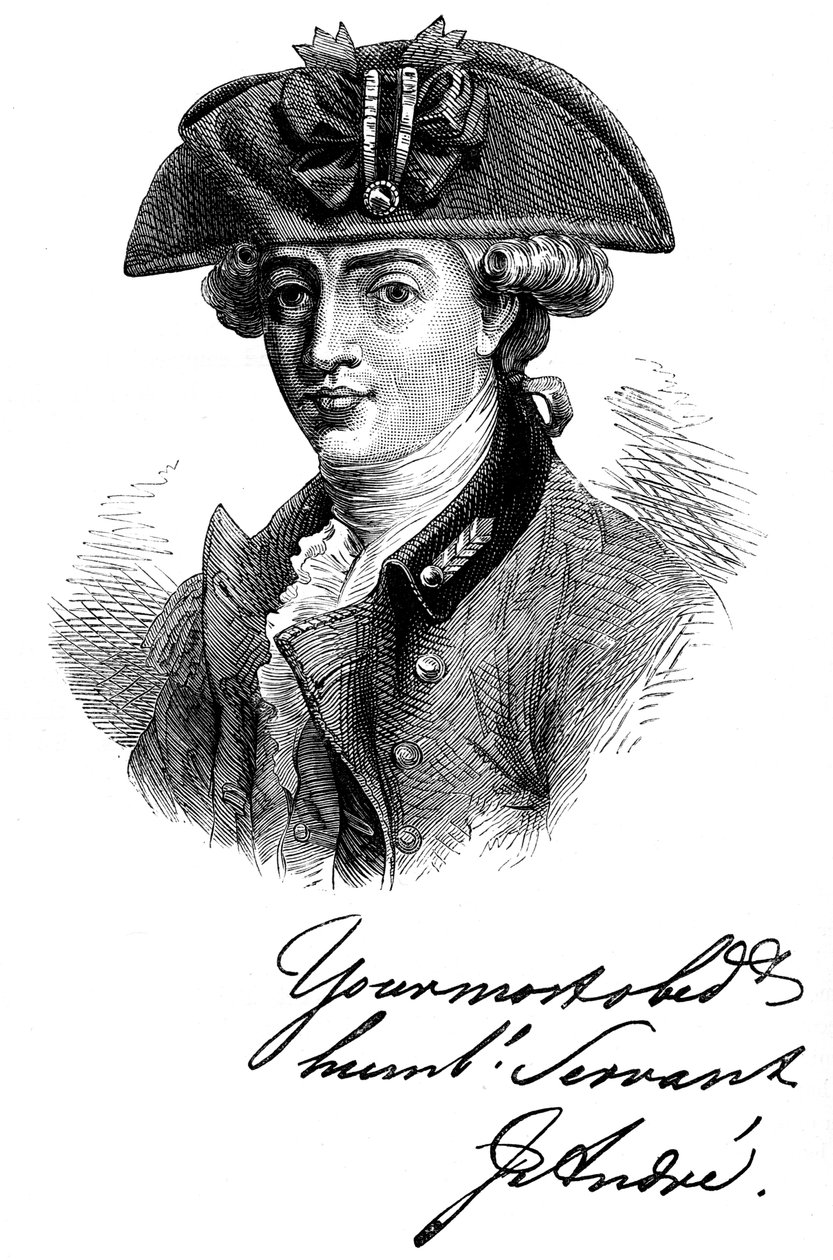 Porträt und Autogramm von Major John Andre, britischer Soldat und Spion des 18. Jahrhunderts, um 1880 von Unbekannt