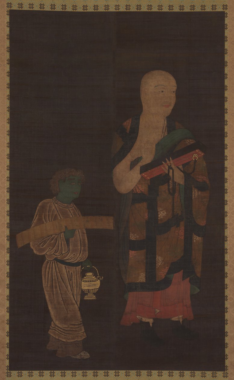 Porträt von Xuanzang Genjo mit Begleiter, 14. Jahrhundert von Unbekannt
