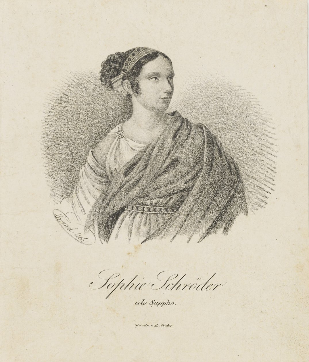 Porträt der Sängerin und Schauspielerin Sophie Schröder als Sappho von Unbekannt
