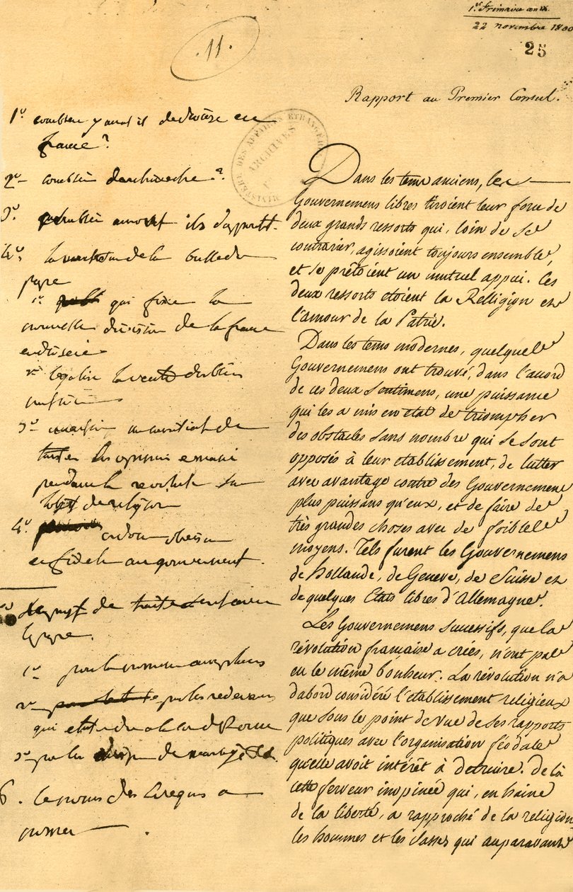 Vorbereitende Notizen für das Konkordat, 22. November 1800, 1921 von Unbekannt
