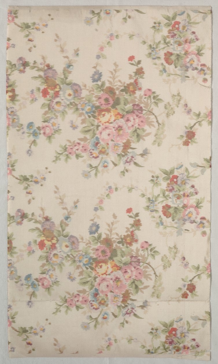 Bedruckte Seide mit Blumendesign, späte 1800er von Unbekannt