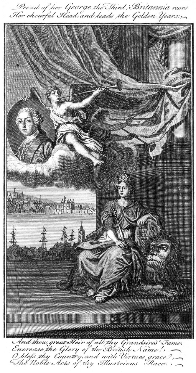 Stolz auf ihren George III, Britannia erhebt ihr fröhliches Haupt und führt die goldenen Jahre von Unbekannt