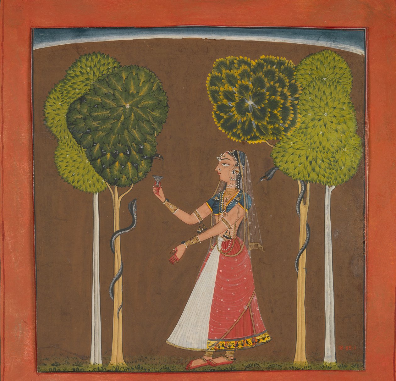 Ragini, möglicherweise Asavari: Folio aus einer Ragamala-Serie, ca. 1700-1710 von Unbekannt