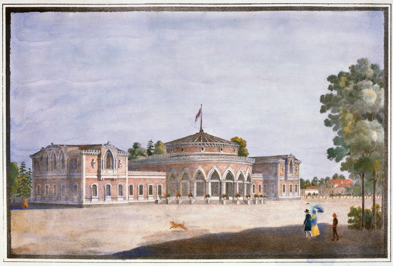 Bahnhof und französisches Restaurant in Catharinhof, St. Petersburg, Russland, 19. Jahrhundert von Unbekannt