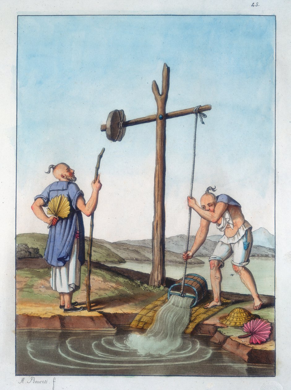 Wasserhebung mittels eines Schadufs, China, 1825-1835 von Unbekannt