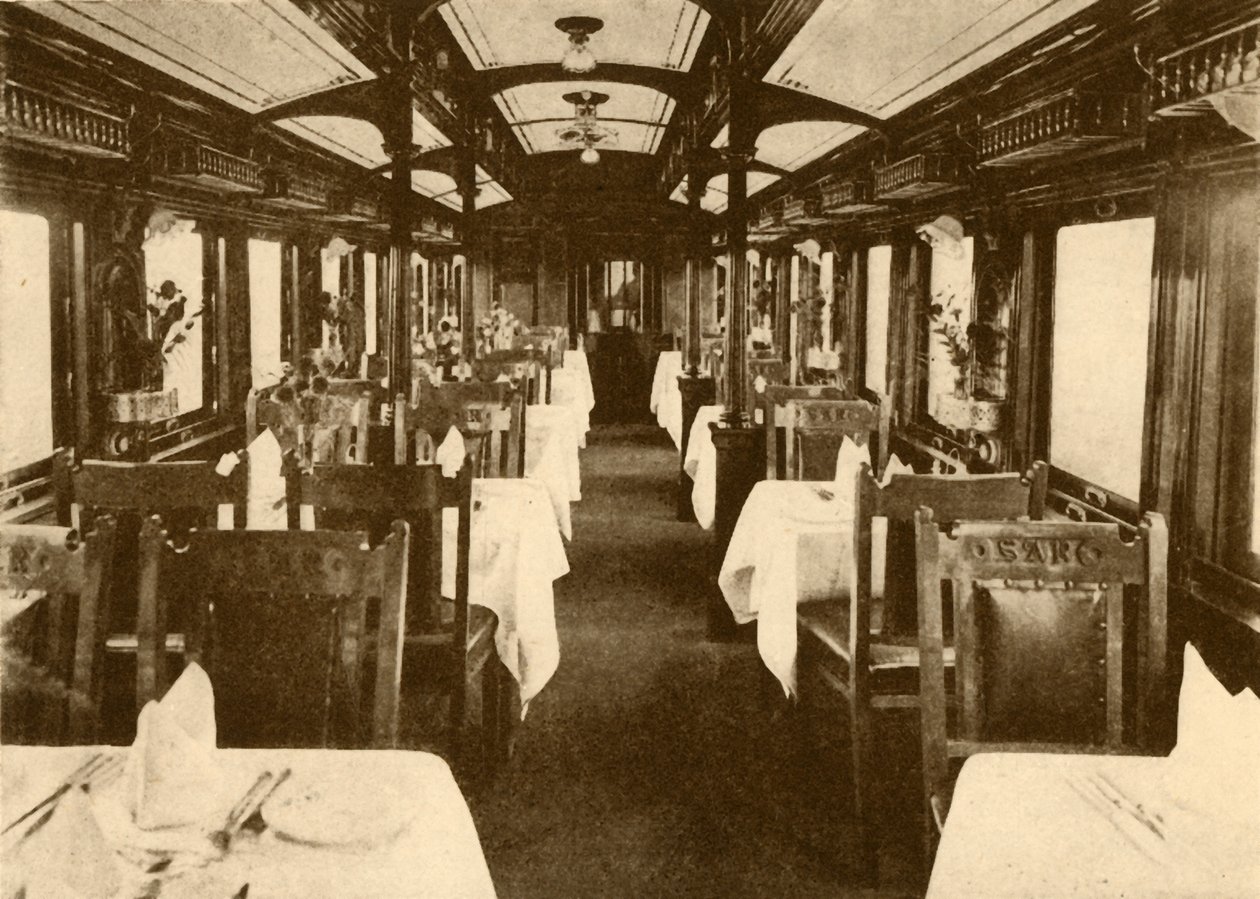 Speisewagen in einem Fernzug, Südafrikanische Eisenbahnen, 1930 von Unbekannt