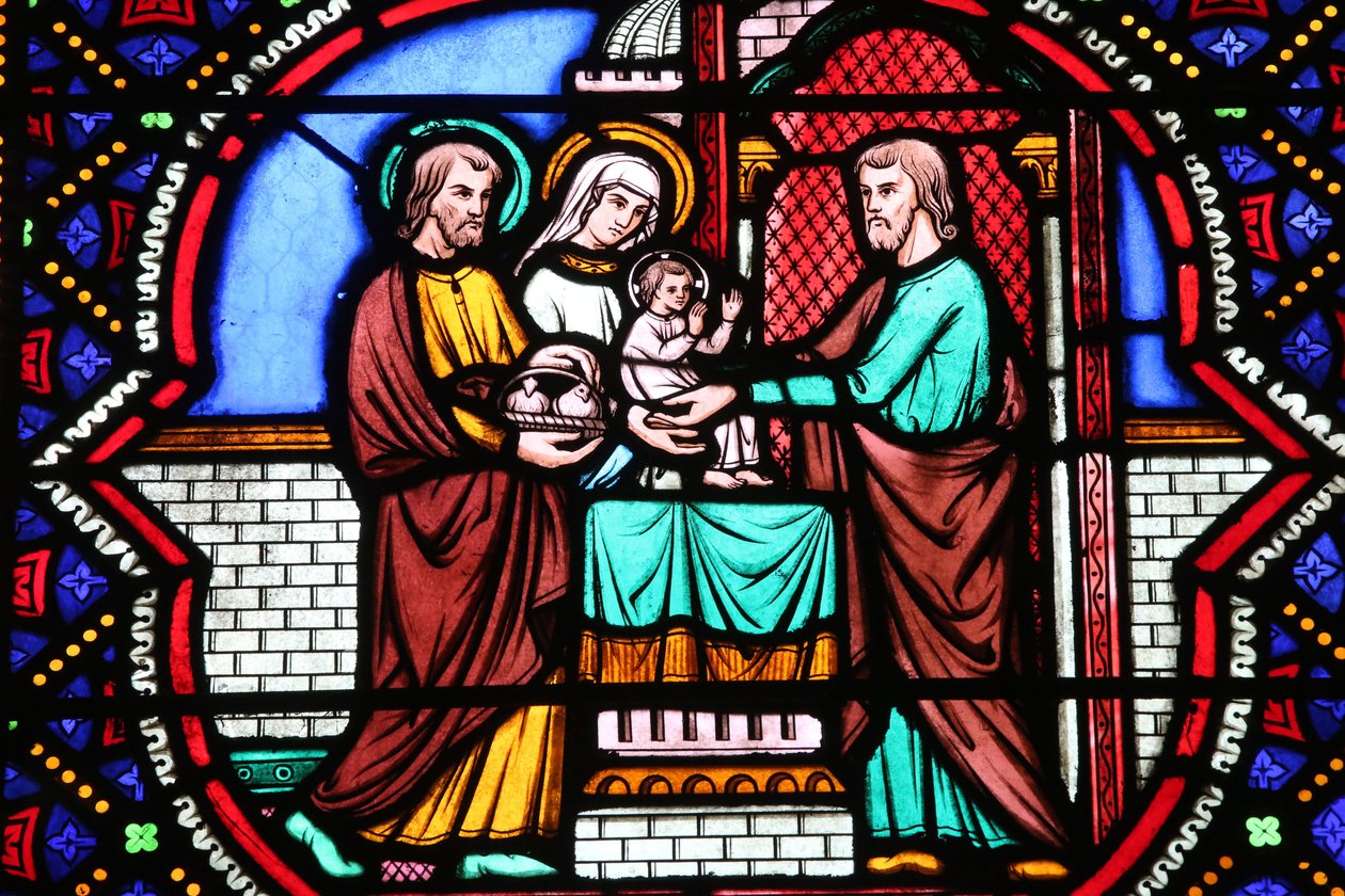 Herz-Jesu-Kirche: Buntglasfenster: Darstellung Jesu im Tempel von Unbekannt