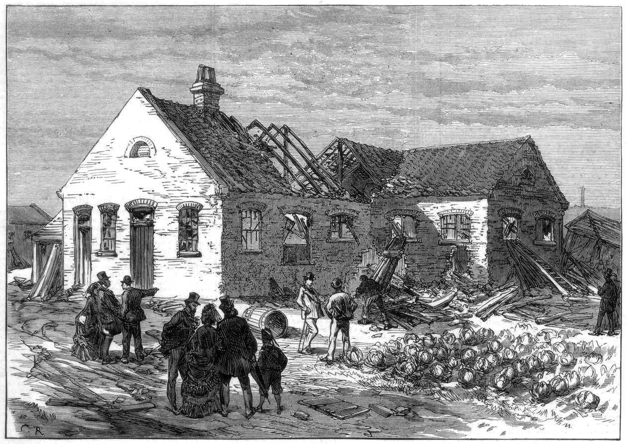 Szene der Explosion in der Patronenfabrik, Greenwich Marshes, 1872 von Unbekannt