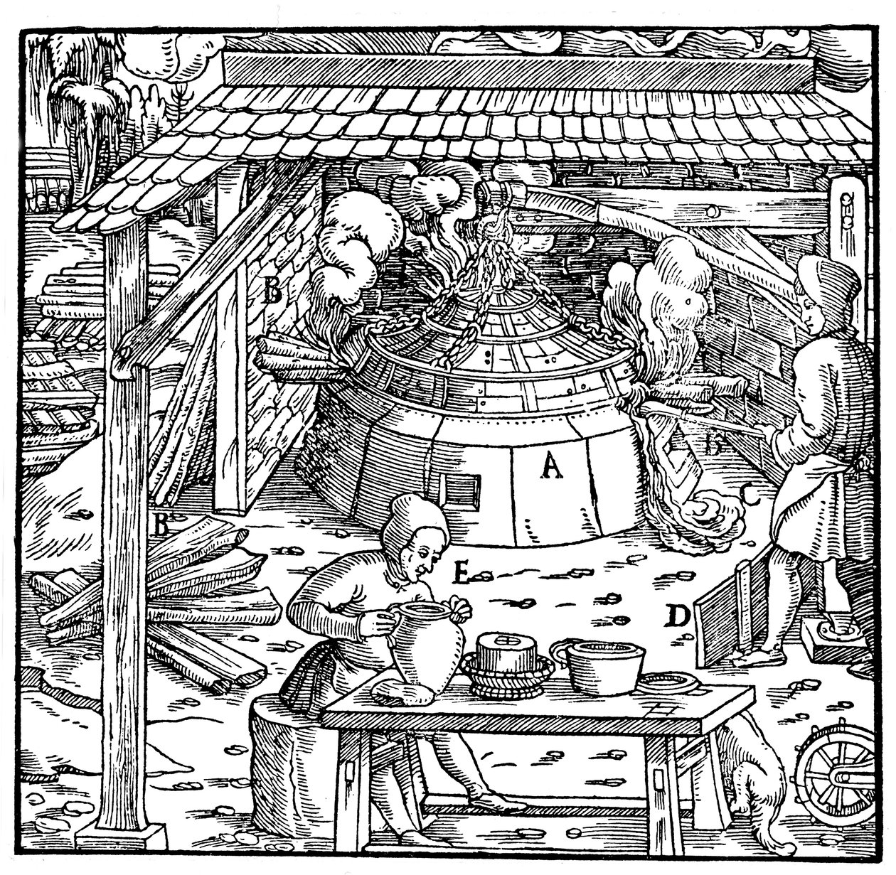 Trennung von Blei von Silber oder Gold in einem Kupellationsofen, 1556 von Unbekannt