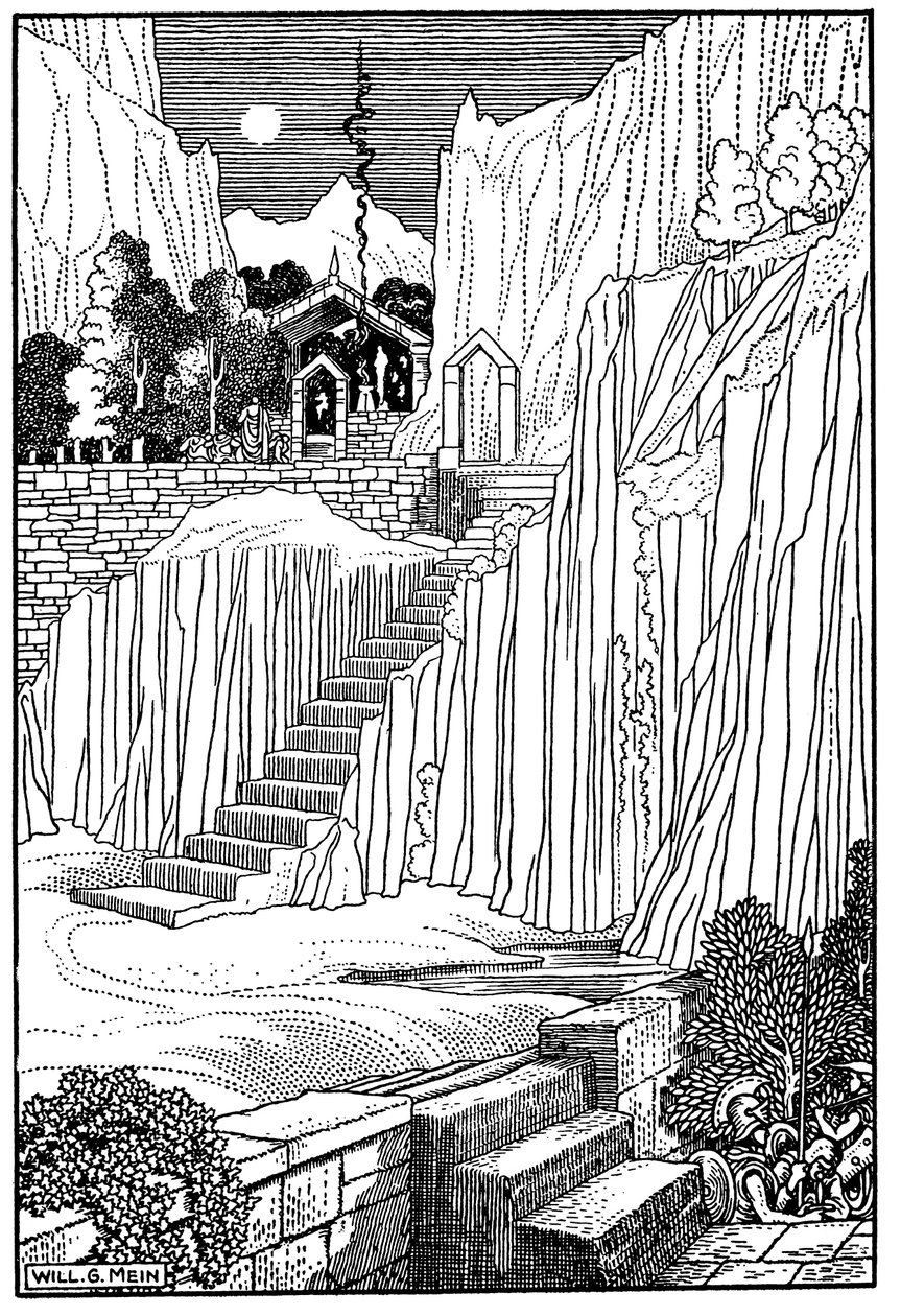 Spartaner fragen das Orakel von Delphi, ob sie Krieg gegen Athen führen sollen, um 431 v. Chr., 1910 von Unbekannt
