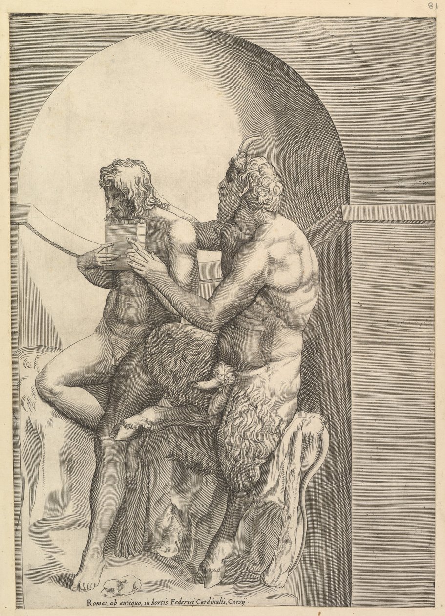 Speculum Romanae Magnificentiae: Pan lehrt den jungen Olympus, Flöte zu spielen von Unbekannt
