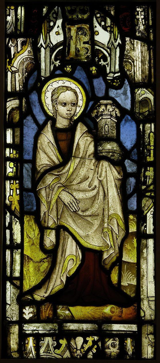 Buntglasfenster mit St. Barbara von Unbekannt