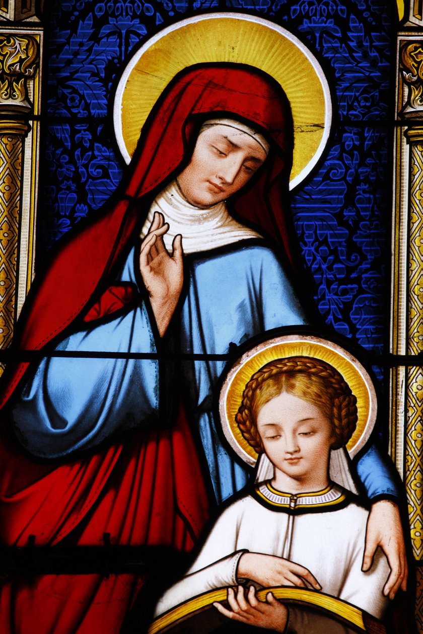 Glasfenster in der Kathedrale Saint-Louis: Maria wird von ihrer Mutter Anna unterrichtet, Blois, Frankreich von Unbekannt