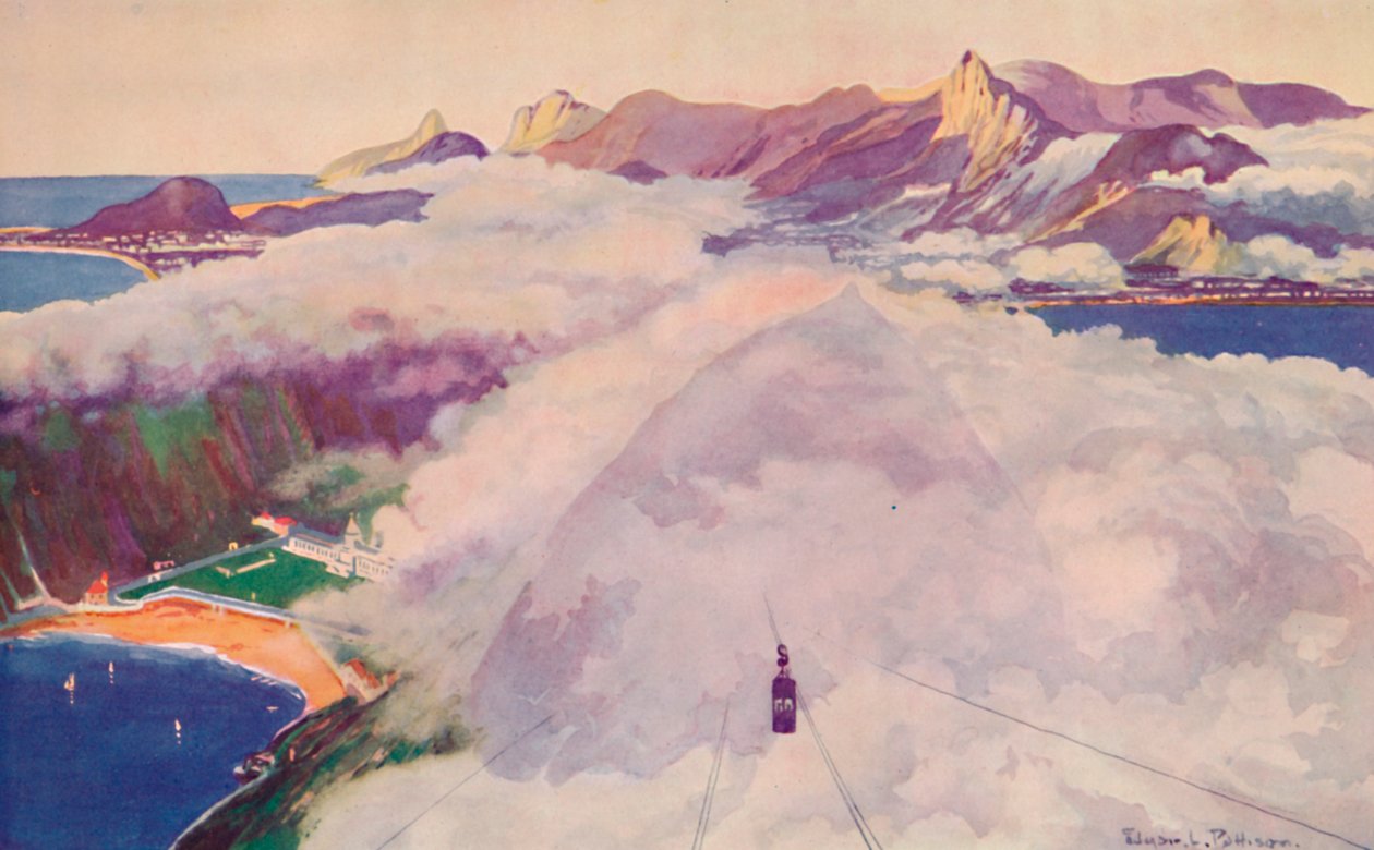 Die Luftseilbahnwagen, die vom Zuckerhut absteigen, 1914 von Unbekannt