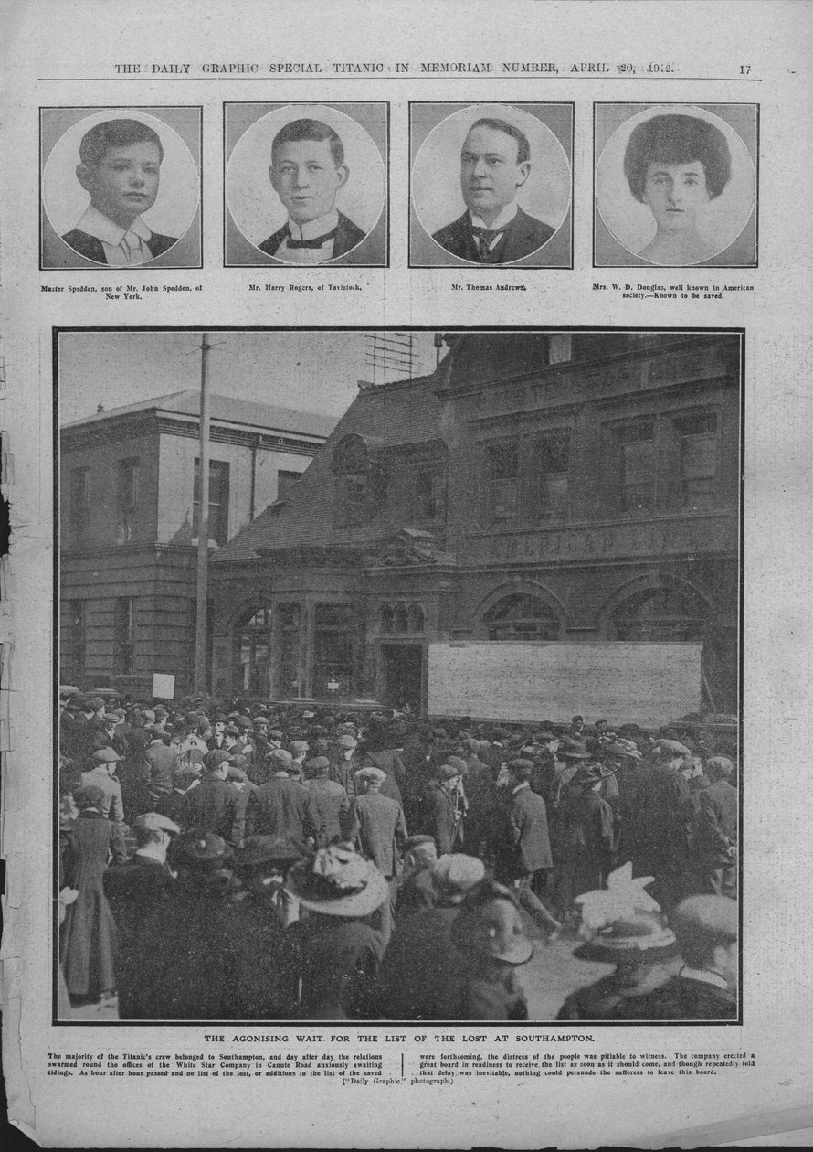 Das qualvolle Warten auf die Liste der Verlorenen in Southampton, 20. April 1912 von Unbekannt