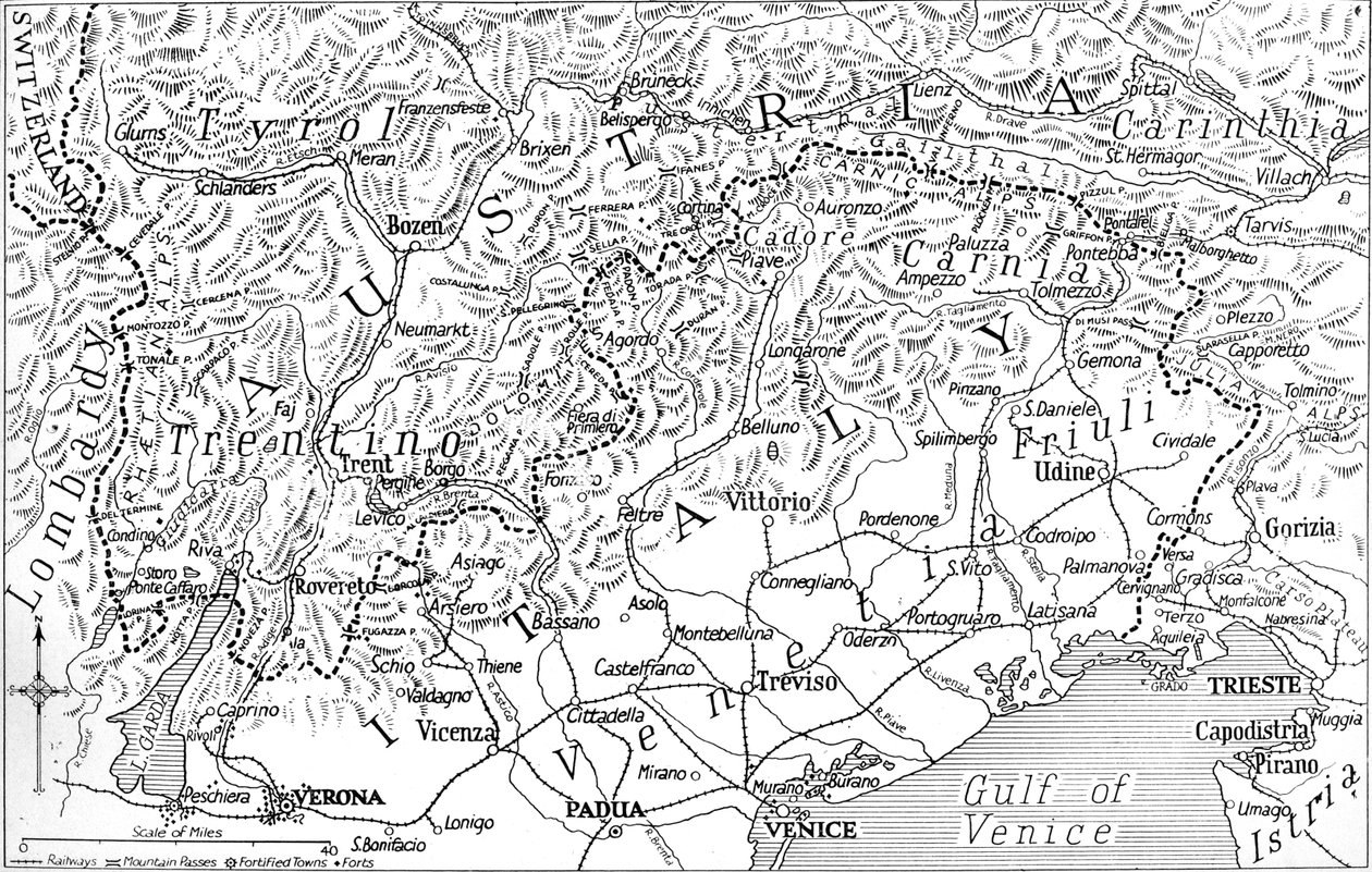 Die österreichische Grenze Italiens, 1915 von Unbekannt