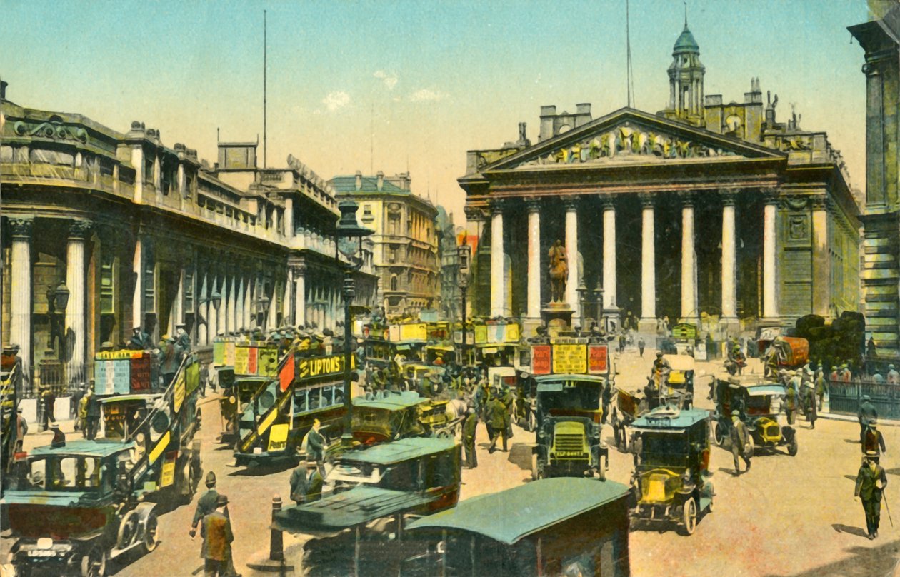 Die Bank von England und die Royal Exchange, London, ca. 1910 von Unbekannt