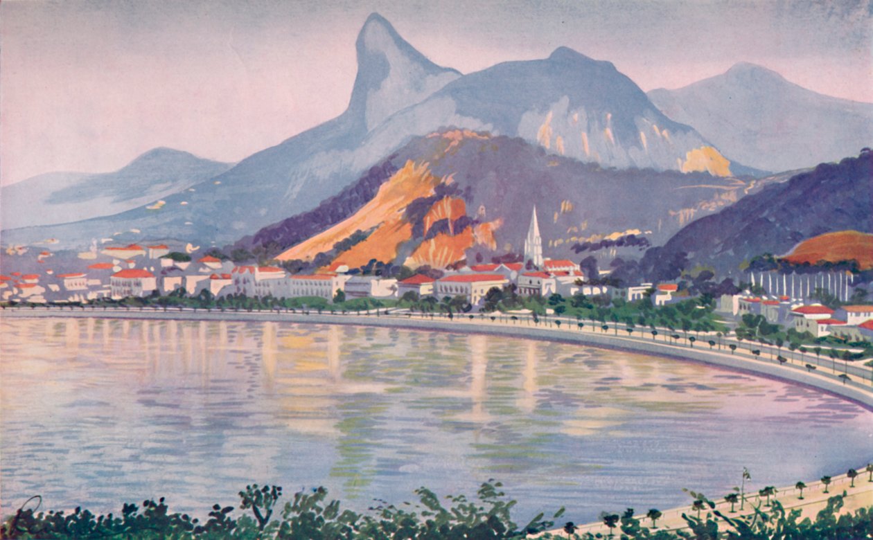 Der Botafogo-Abschnitt der Rios Bay-side Avenue, überragt vom Corcovado-Berg, 1914 von Unbekannt