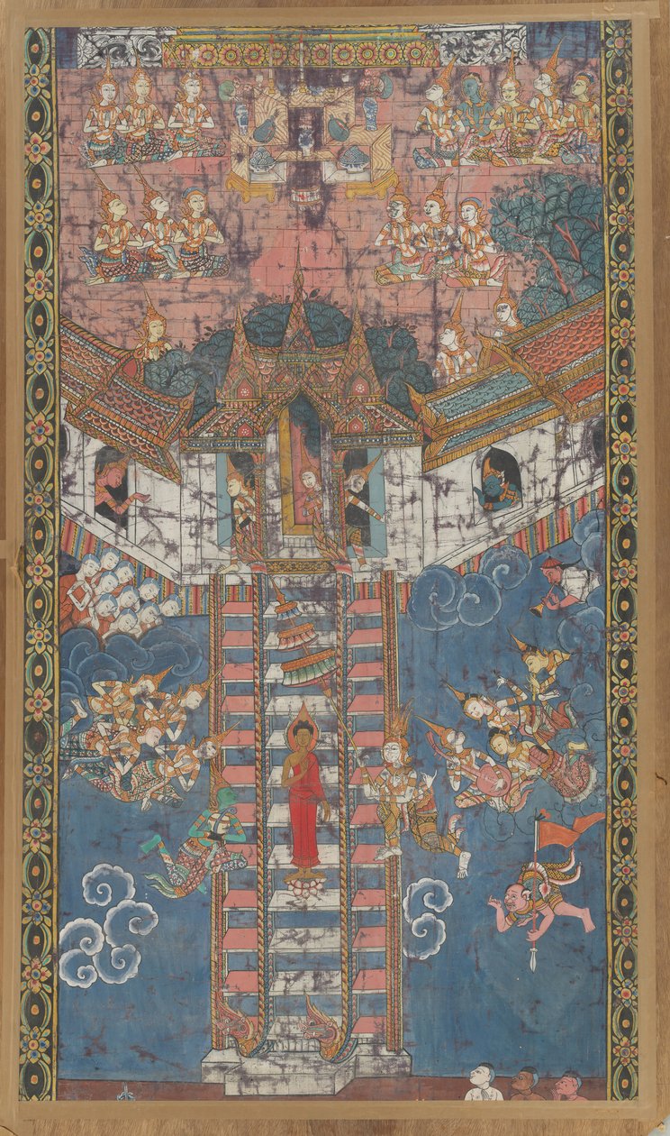 Der Buddha steigt vom Trayastrimsa-Himmel in Sankissa herab, 19. Jahrhundert von Unbekannt