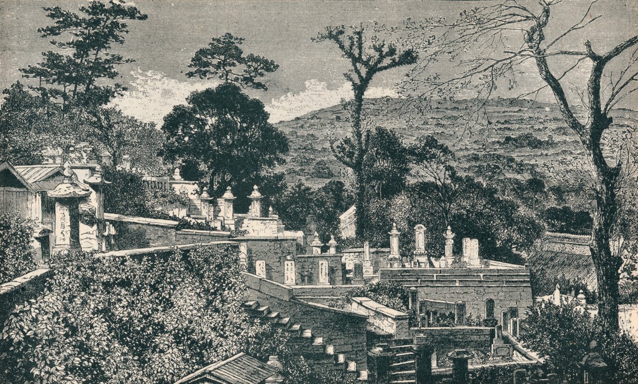Der Friedhofshügel in Nagasaki, Japan, vor der modernen Stadterweiterung, 1907 von Unbekannt
