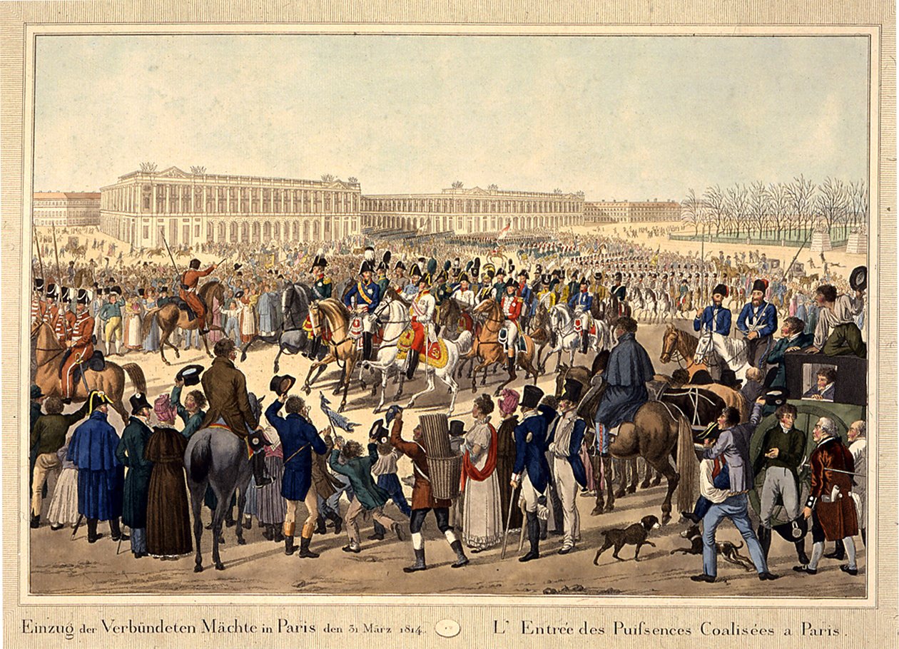 Die Koalitionsarmee zieht am 31. März 1814 in Paris ein, frühes 19. Jahrhundert von Unbekannt