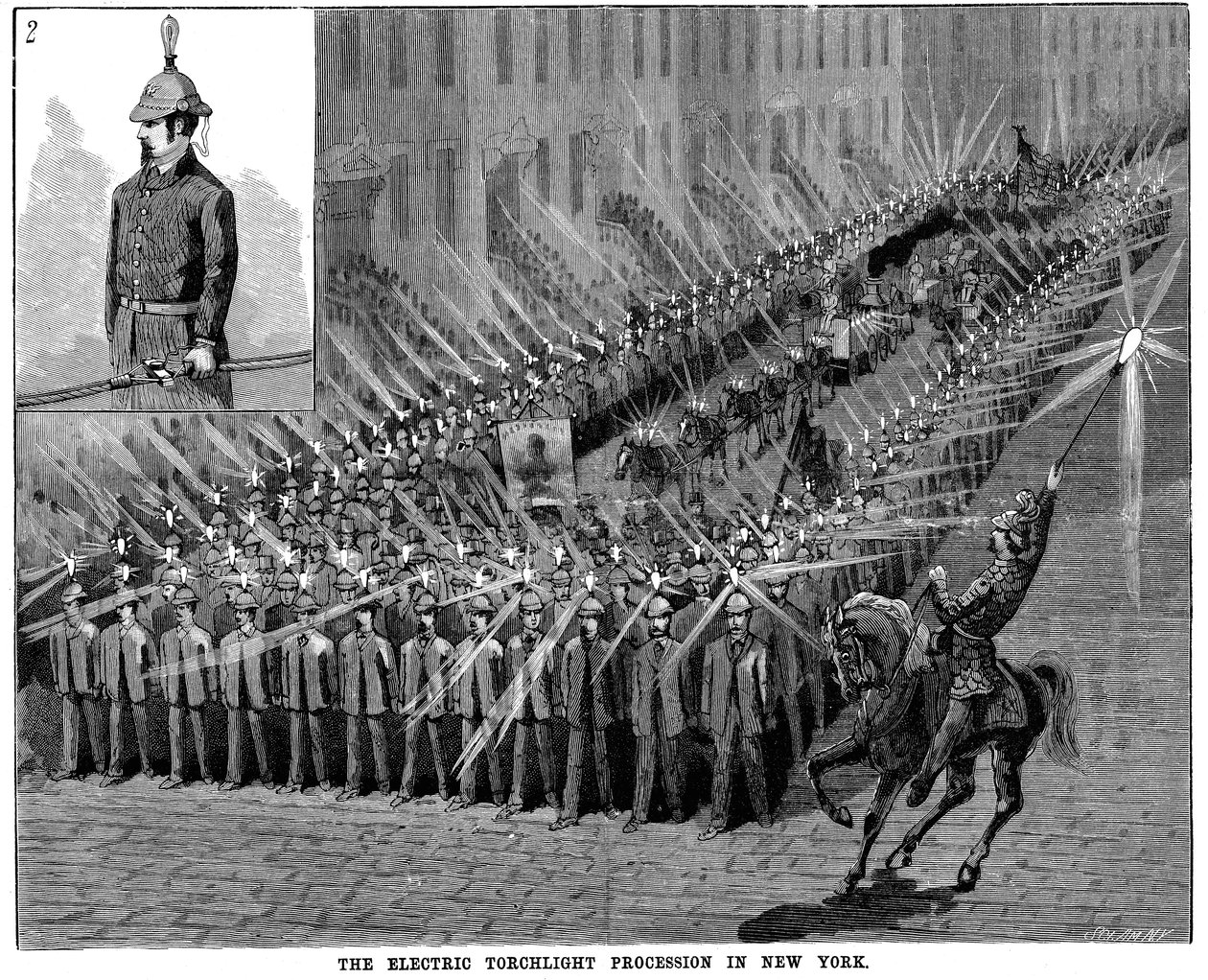 Die elektrische Fackelprozession in New York, USA, 1884 von Unbekannt