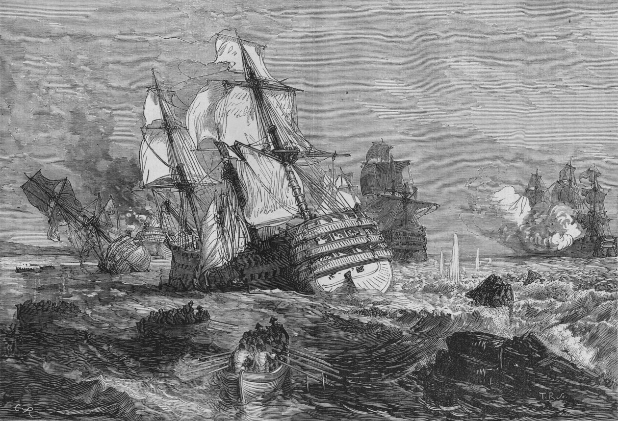 Die feindlichen Schiffe gestrandet vor dem Punkt von Grao, um 1880 von Unbekannt
