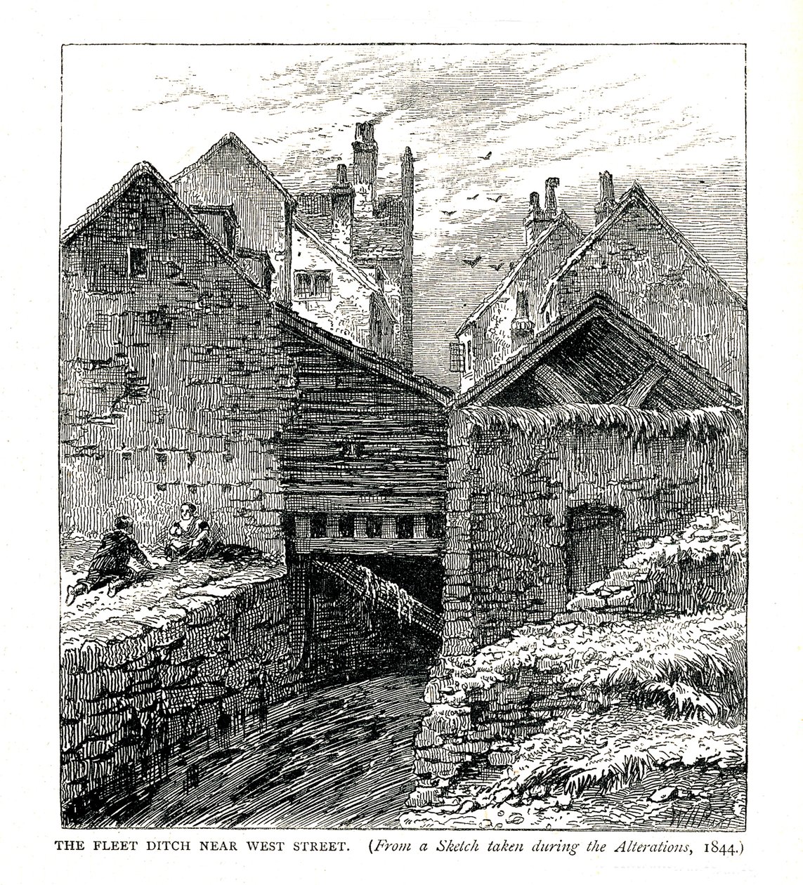 Der Fleet Ditch in der Nähe der West Street, während der Umbauten, 1844 von Unbekannt
