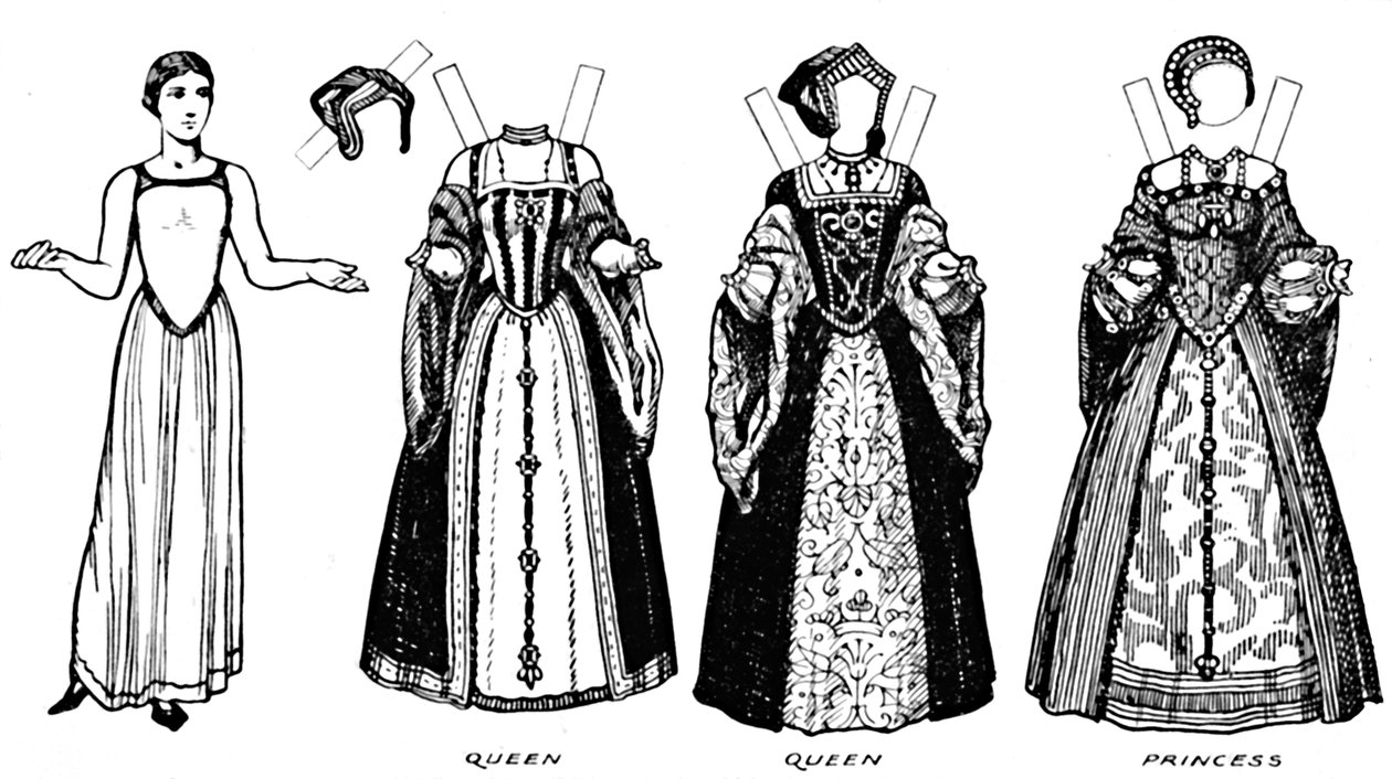 Die große Galerie der britischen Kostüme: Kleid aus der Zeit Heinrichs VIII., ca. 1934 von Unbekannt