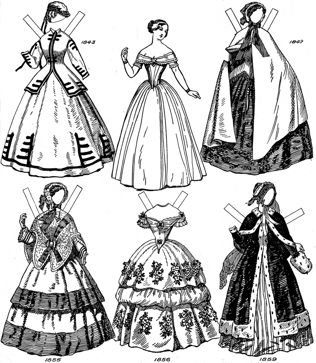 Die Große Galerie der Britischen Kostüme: Einige Frauenmoden von 1843 bis 1893, um 1934 von Unbekannt