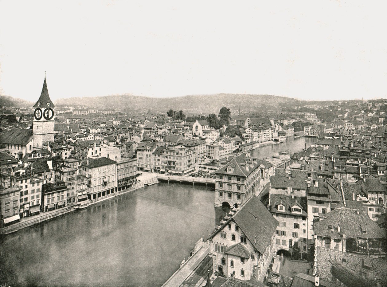 Die Große Stadt und die Kleine Stadt getrennt durch den Fluss Limmat, Zürich, Schweiz von Unbekannt