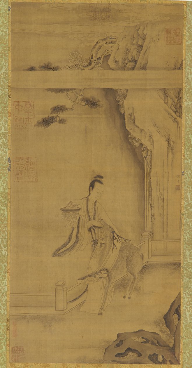 Die unsterbliche Ma Gu mit einem Hirsch, Qing-Dynastie von Unbekannt