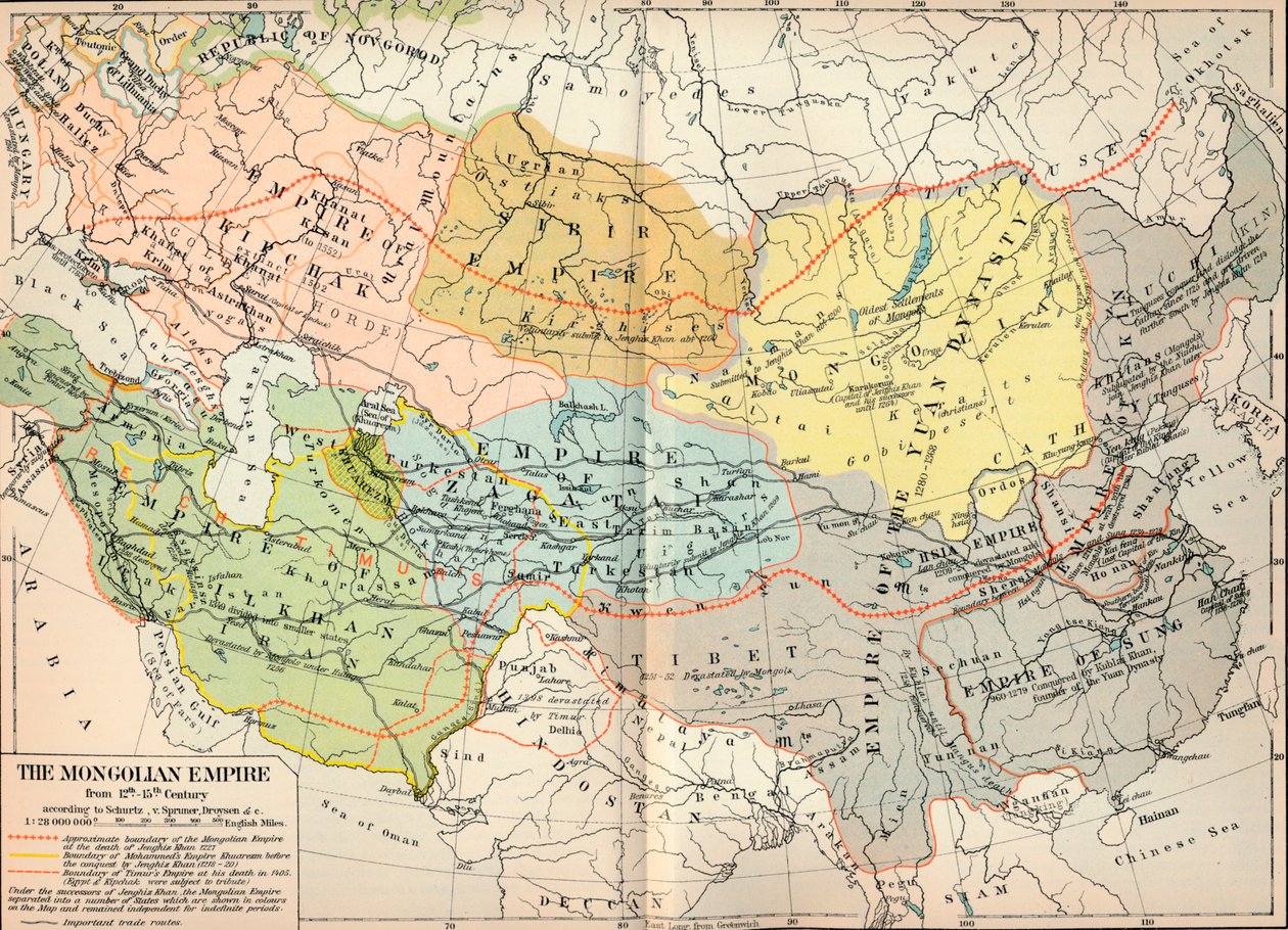 Das mongolische Reich vom 12. bis 15. Jahrhundert, ca. 1903, 1904 von Unbekannt