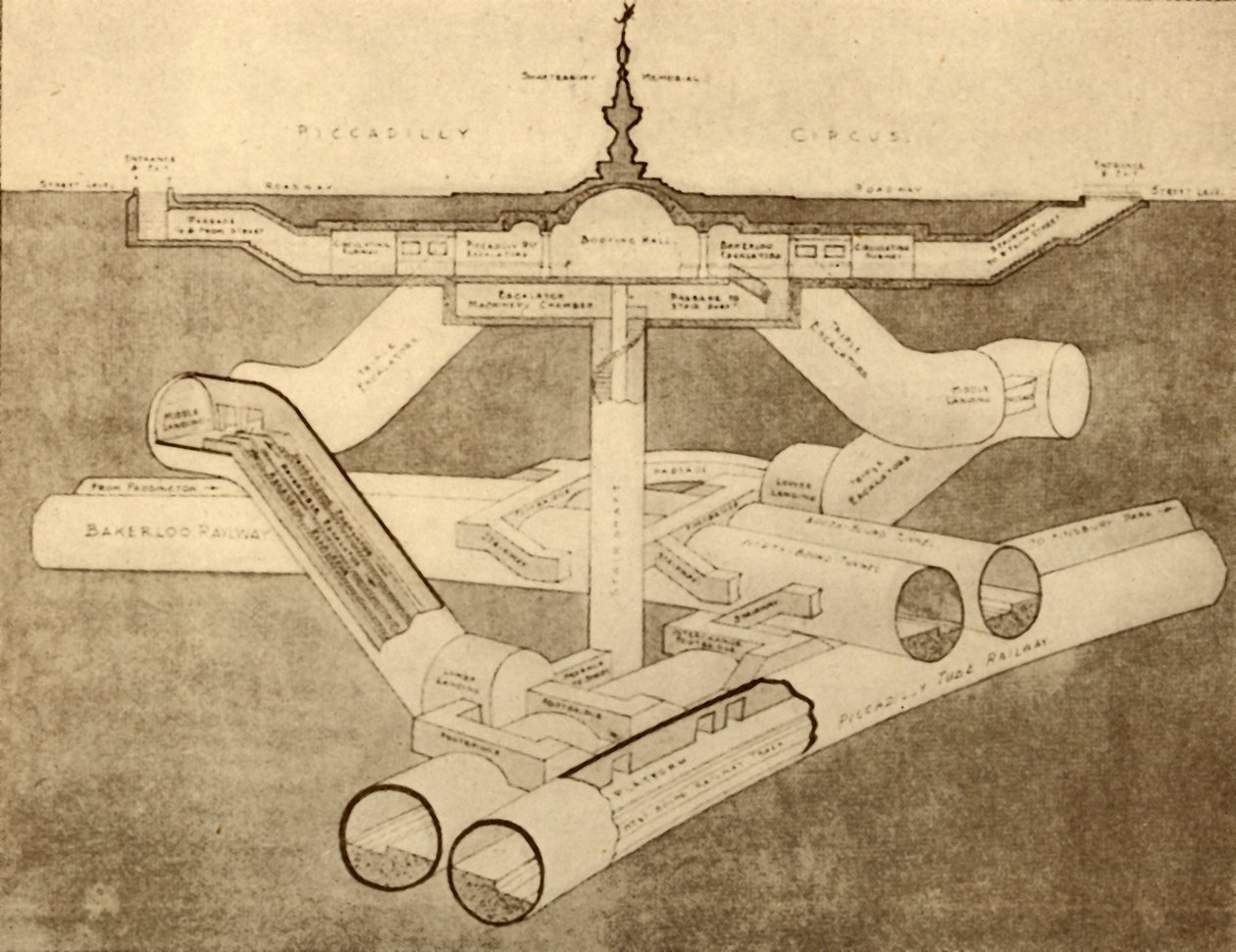 Die neue U-Bahn-Station Piccadilly Circus, 1930 von Unbekannt