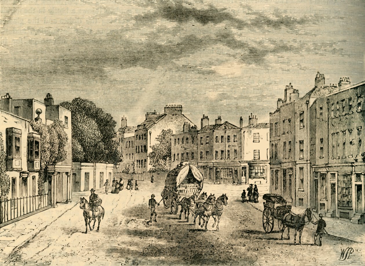 Das alte Dorf Vauxhall mit Eingang zu den Gärten, 1825, um 1878 von Unbekannt