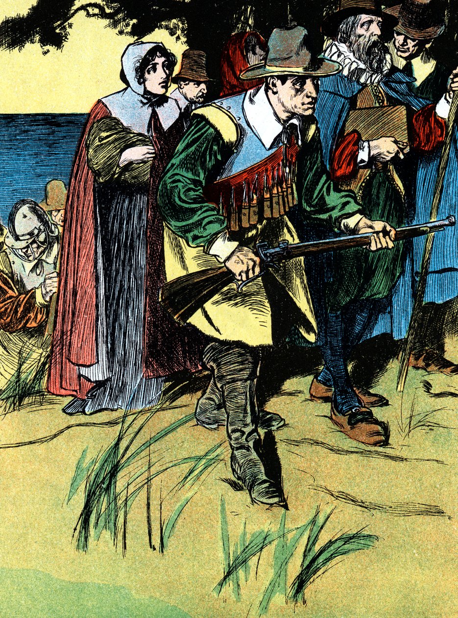 Die Pilgerväter nach ihrer Ankunft in Amerika, 1620 ca. 1900 von Unbekannt