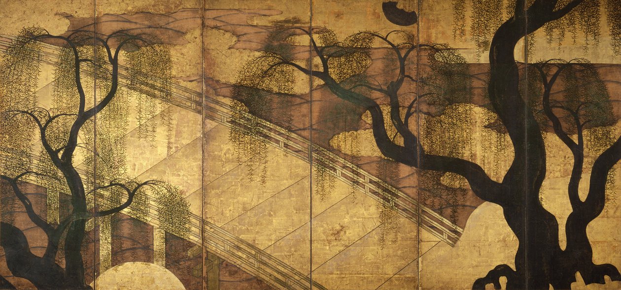 Die Flussbrücke bei Uji, 1568-1615 von Unbekannt