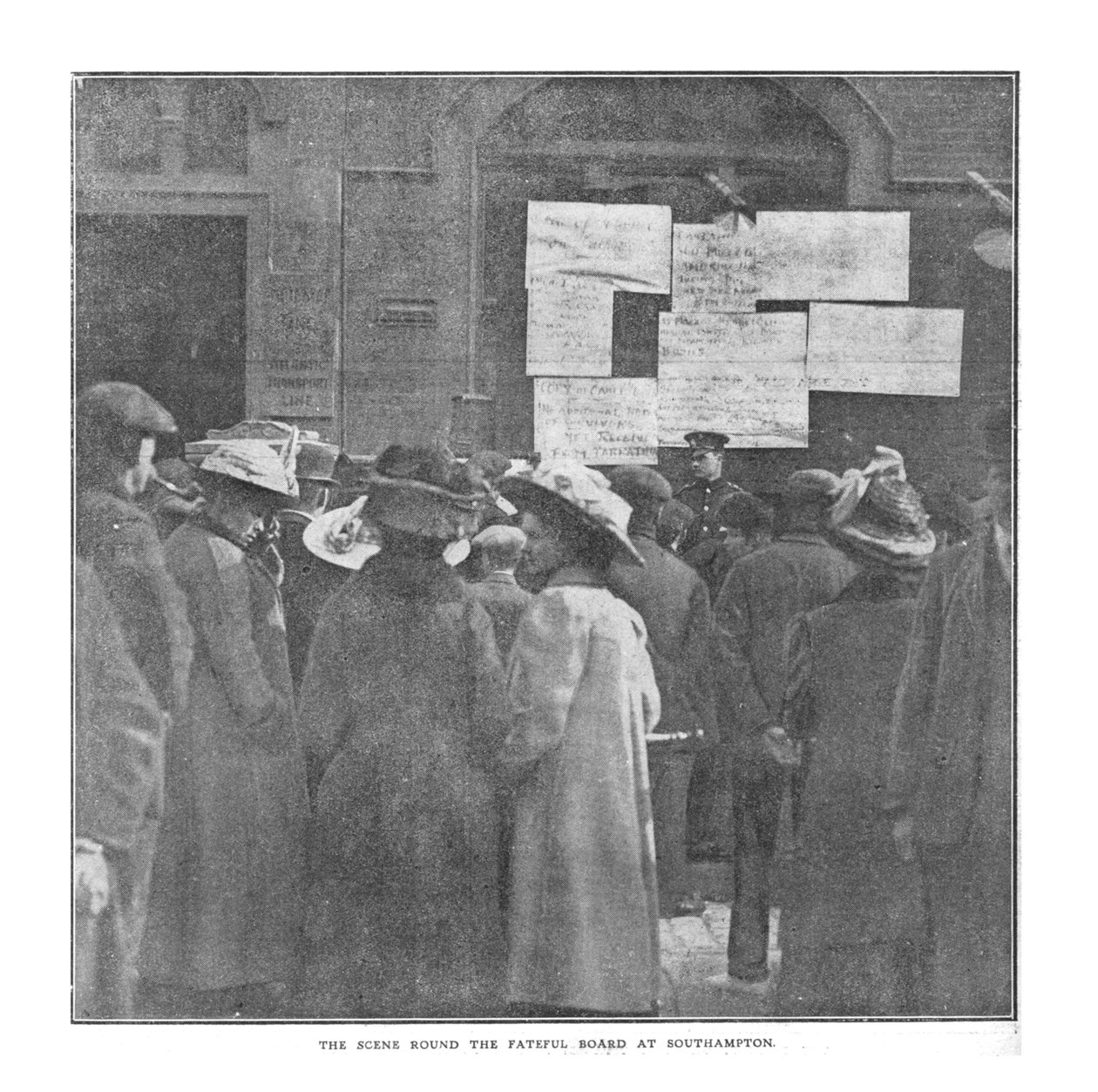 Die Szene um das schicksalhafte Brett in Southampton, 20. April 1912 von Unbekannt
