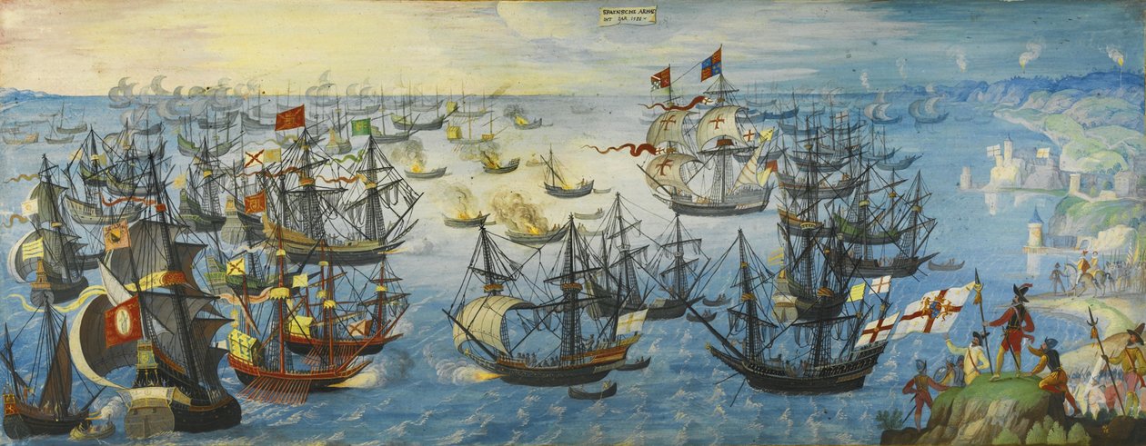 Die spanische Armada vor der Südküste Englands, 1588 von Unbekannt
