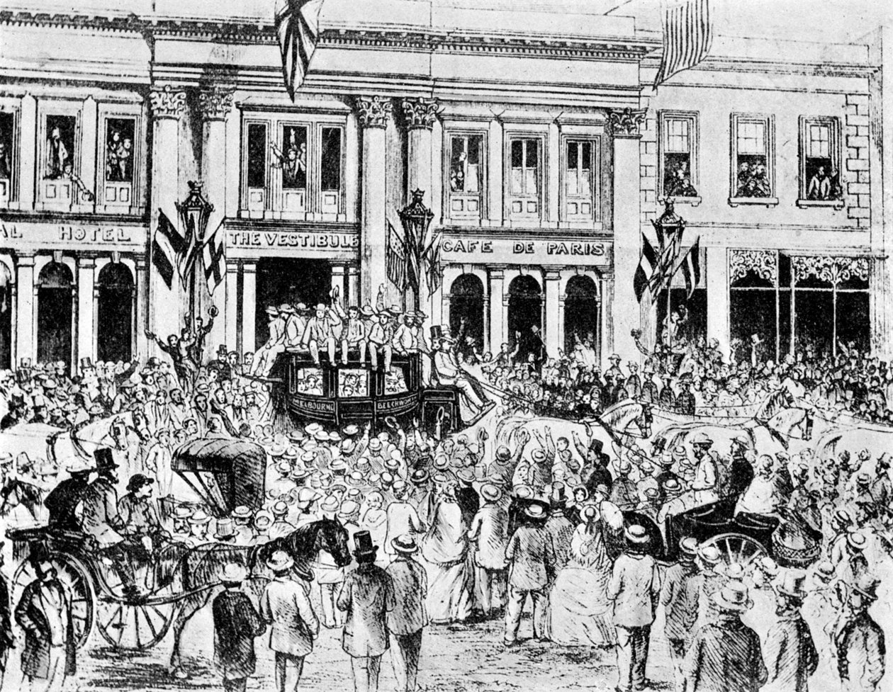 Die Ankunft des ersten englischen Cricket-Teams in Australien, 1861 von Unbekannt
