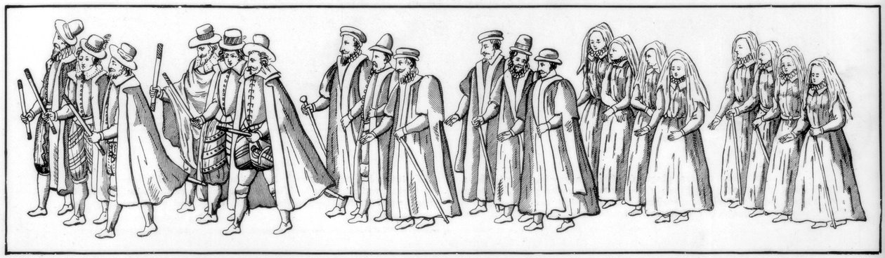 Die treuen Untertanen, die die Prozession bei Elizabeths Beerdigung führten, 1603 von Unbekannt