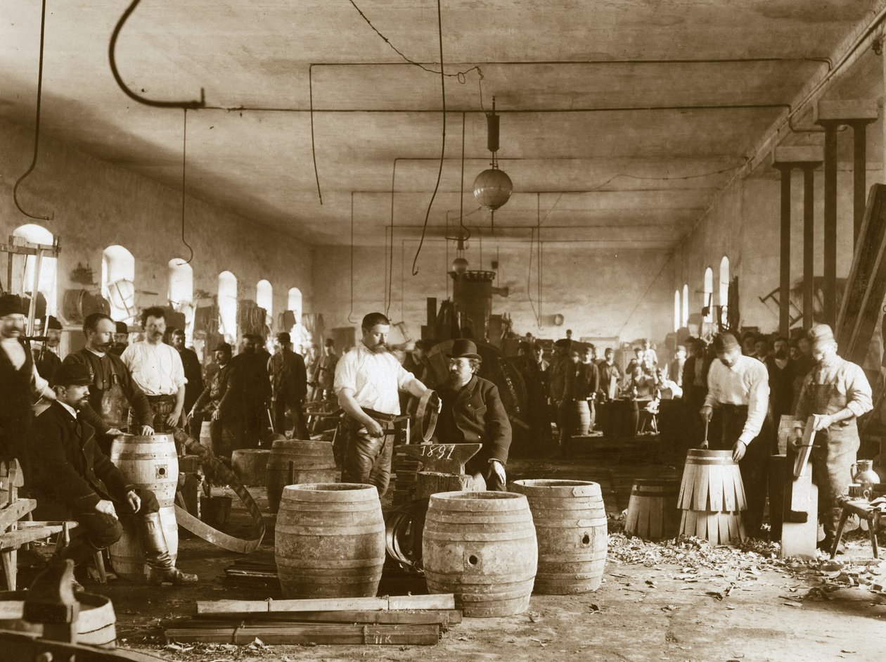 Die Herstellung von Holzfässern in Pilsen, 1880er Jahre von Unbekannt