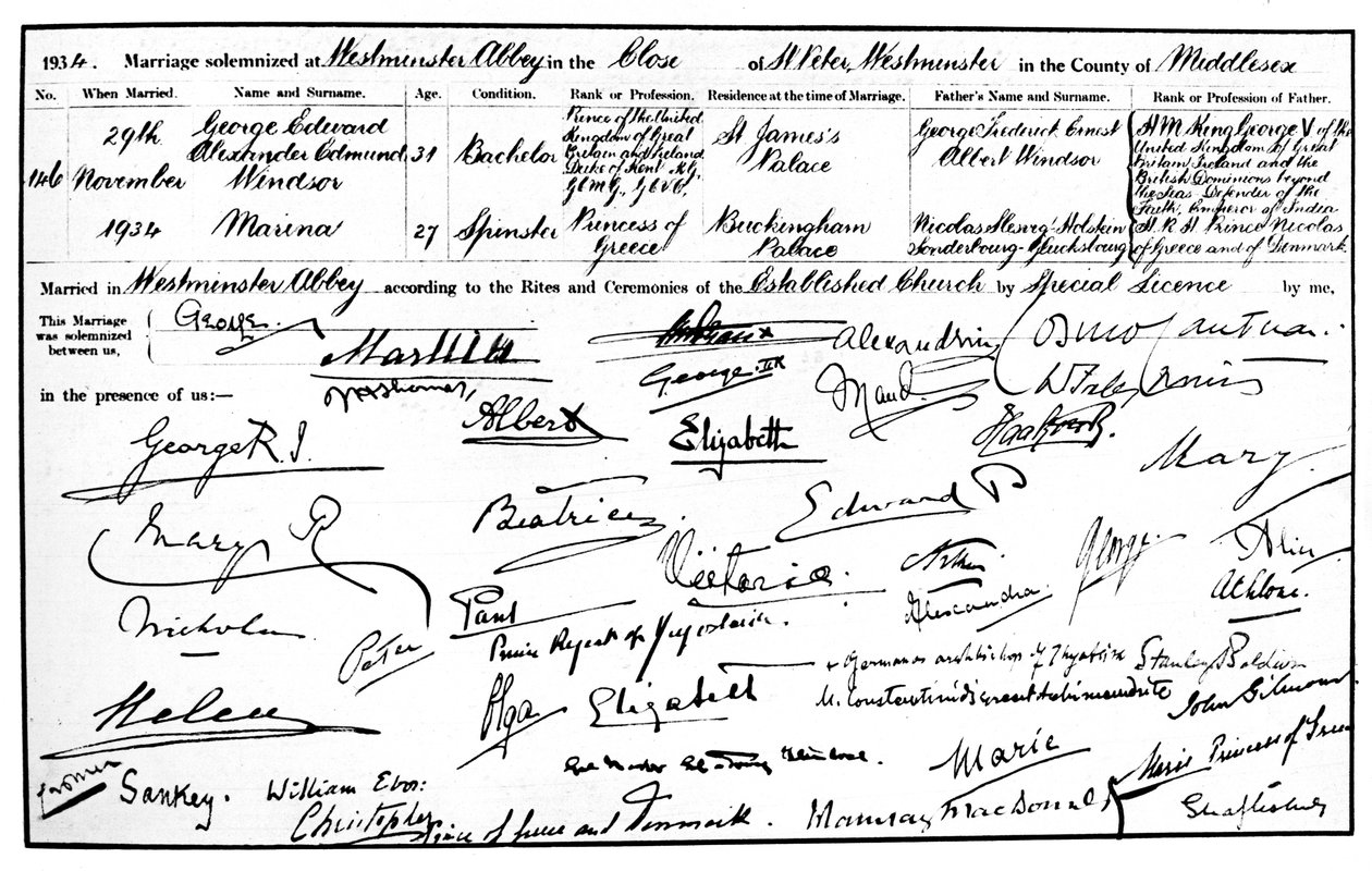 Heiratsurkunde des Herzogs und der Herzogin von Kent von Unbekannt