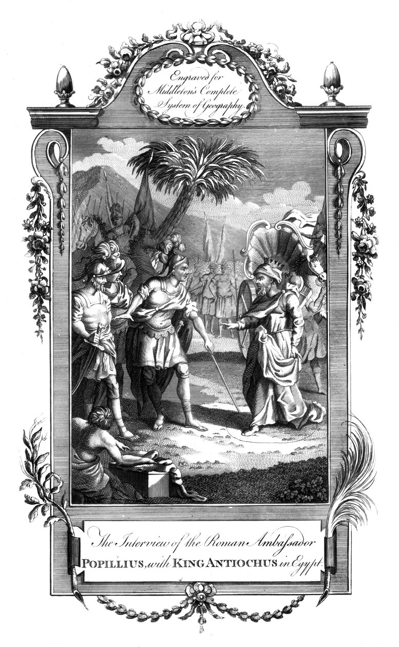 Das Treffen zwischen dem römischen Botschafter Popillius und König Antiochus, Ägypten, ca. 18. Jahrhundert von Unbekannt