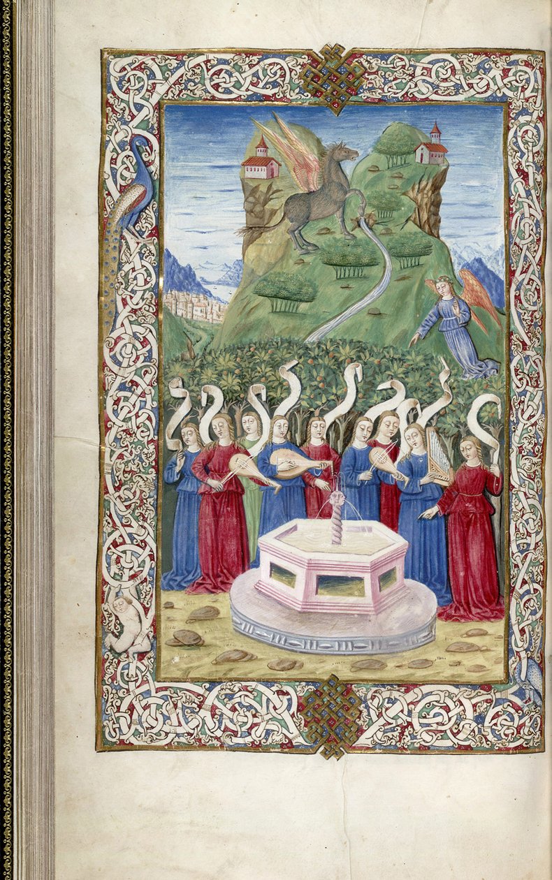 Die neun Musen mit Pegasus und dem Helikonberg aus Argumentum von Guarinus Veronensis, 1485-1499 von Unbekannt