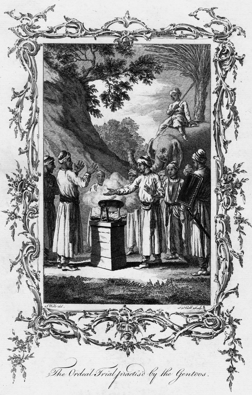Die Ordalprobe, praktiziert von den Gentoos, um 1770 von Unbekannt